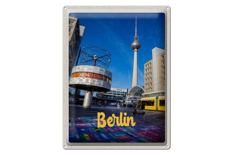 Femer GmbH Metallschild Reise 30x40cm Berlin Deutschland Uhr Alexanderplatz, (1 St), gewölbte Oberfläche, abgerundete Ecken, umgeschlagene Kanten von Femer GmbH