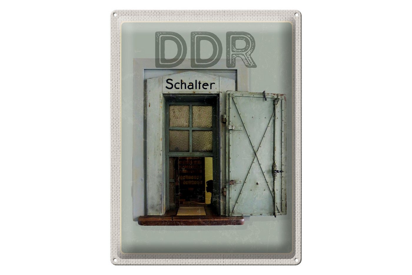 Femer GmbH Metallschild Reise 30x40cm DDR Tür mit Schalter Aufschrift, (1 St), gewölbte Oberfläche, abgerundete Ecken, umgeschlagene Kanten von Femer GmbH