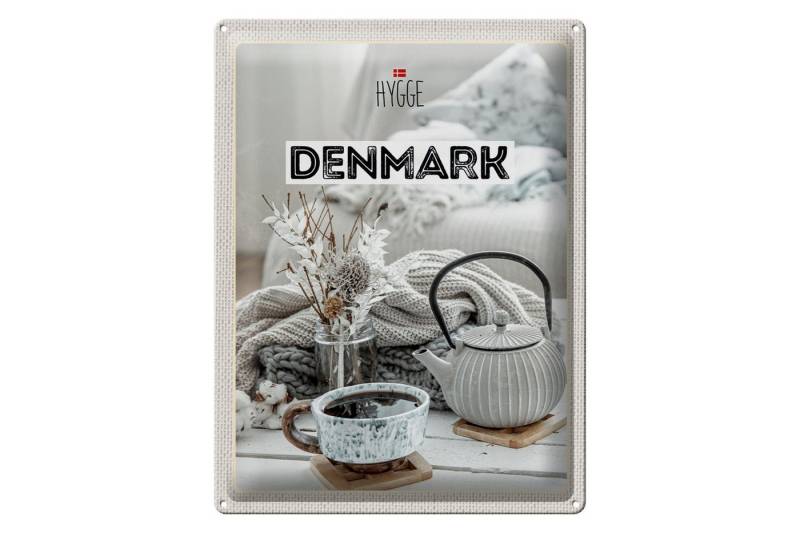 Femer GmbH Metallschild Reise 30x40cm Dänemark weiß Teekanne gemütlich Decke, (1 St), gewölbte Oberfläche, abgerundete Ecken, umgeschlagene Kanten von Femer GmbH