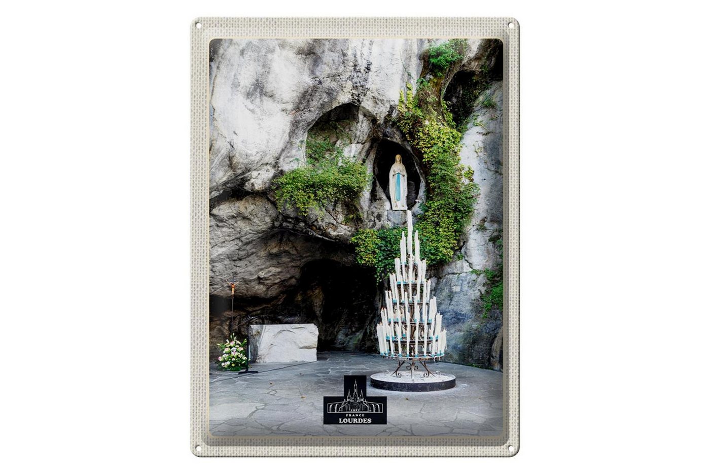 Femer GmbH Metallschild Reise 30x40cm Frankreich Lourdes Jesus Kerzen, (1 St), gewölbte Oberfläche, abgerundete Ecken, umgeschlagene Kanten von Femer GmbH