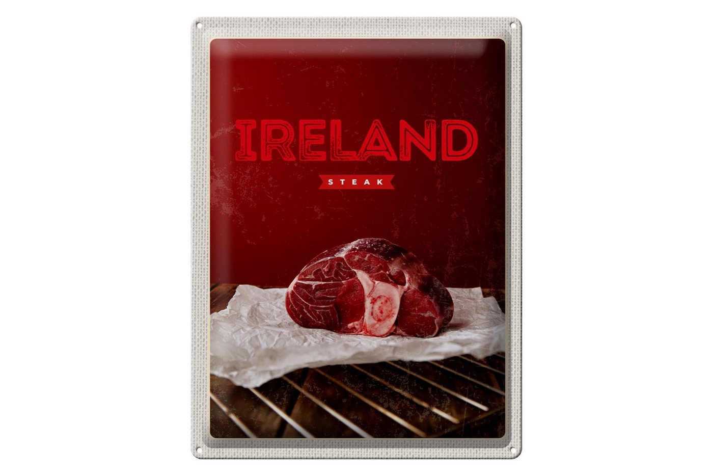 Femer GmbH Metallschild Reise 30x40cm Irland bestes rotes Steak im Ofen, (1 St), gewölbte Oberfläche, abgerundete Ecken, umgeschlagene Kanten von Femer GmbH