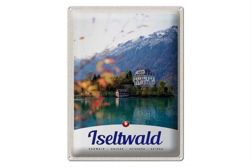Femer GmbH Metallschild Reise 30x40cm Iseltwald Schweiz Europa See Natur, (1 St), gewölbte Oberfläche, abgerundete Ecken, umgeschlagene Kanten von Femer GmbH