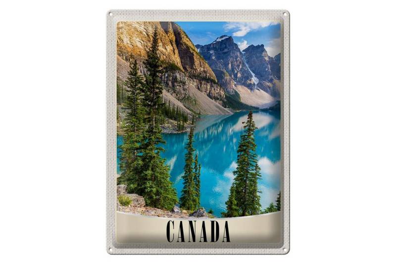 Femer GmbH Metallschild Reise 30x40cm Kanada Berge See Natur, (1 St), gewölbte Oberfläche, abgerundete Ecken, umgeschlagene Kanten von Femer GmbH