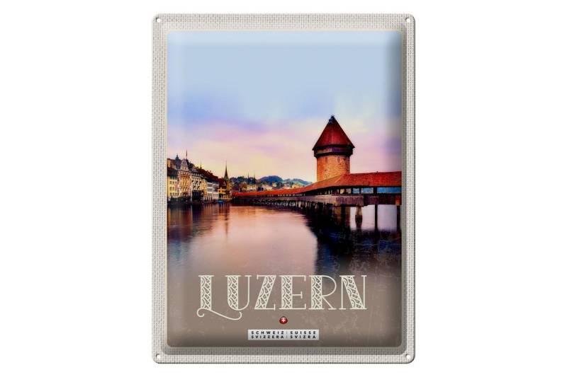 Femer GmbH Metallschild Reise 30x40cm Luzern Schweiz Champal Bridge Natur, (1 St), gewölbte Oberfläche, abgerundete Ecken, umgeschlagene Kanten von Femer GmbH
