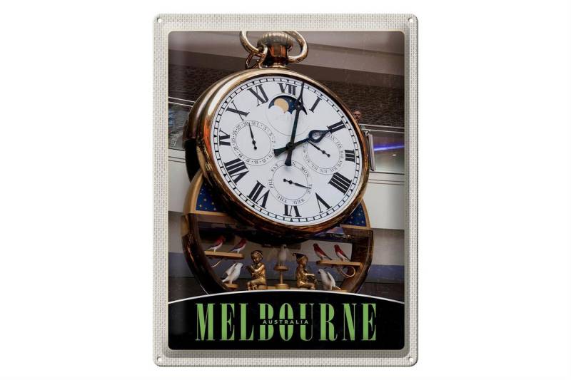 Femer GmbH Metallschild Reise 30x40cm Melbourne Australien Uhr Vögel, (1 St), gewölbte Oberfläche, abgerundete Ecken, umgeschlagene Kanten von Femer GmbH