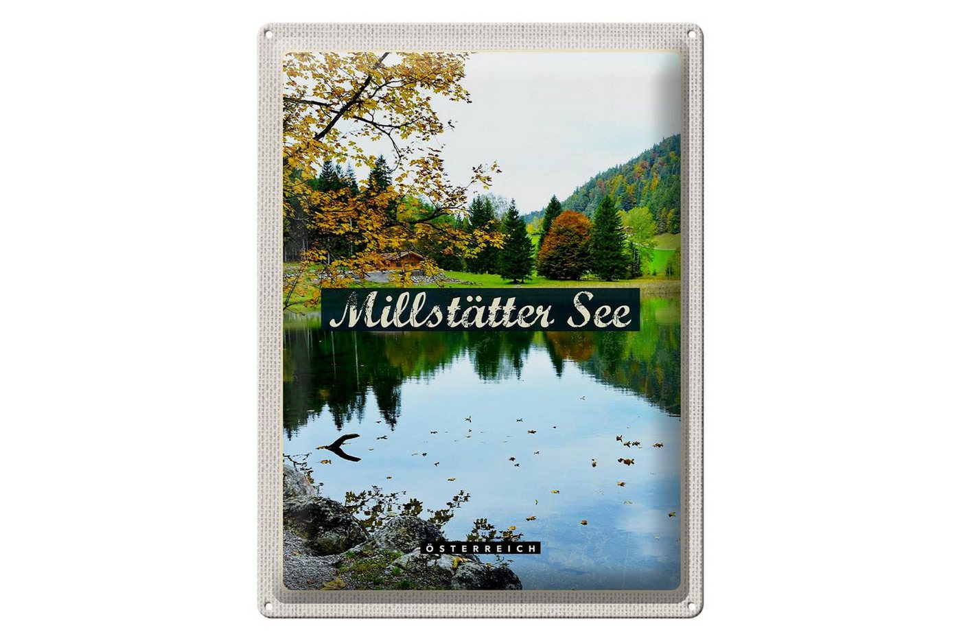 Femer GmbH Metallschild Reise 30x40cm Millstätter See Natur Wald Urlaub, (1 St), gewölbte Oberfläche, abgerundete Ecken, umgeschlagene Kanten von Femer GmbH
