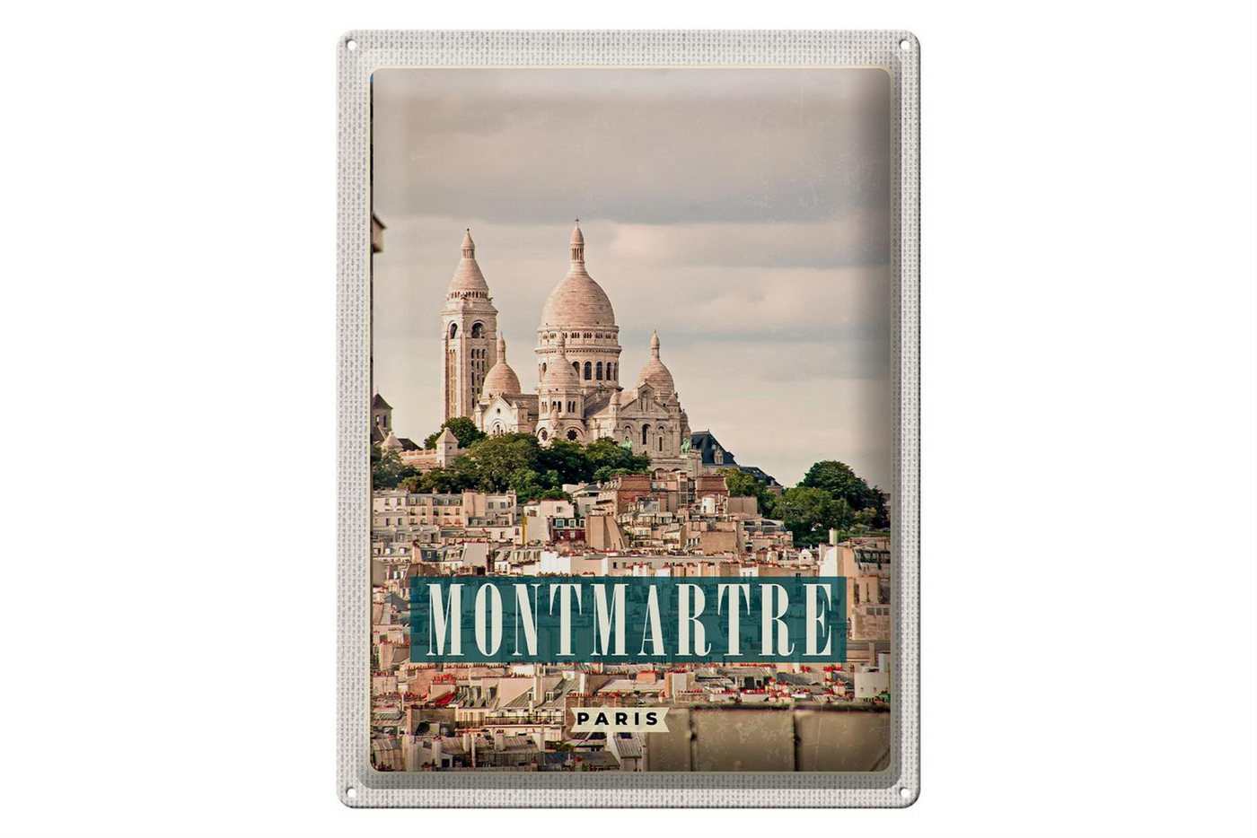 Femer GmbH Metallschild Reise 30x40cm Montamartre Paris Panorama Poster, (1 St), gewölbte Oberfläche, abgerundete Ecken, umgeschlagene Kanten von Femer GmbH