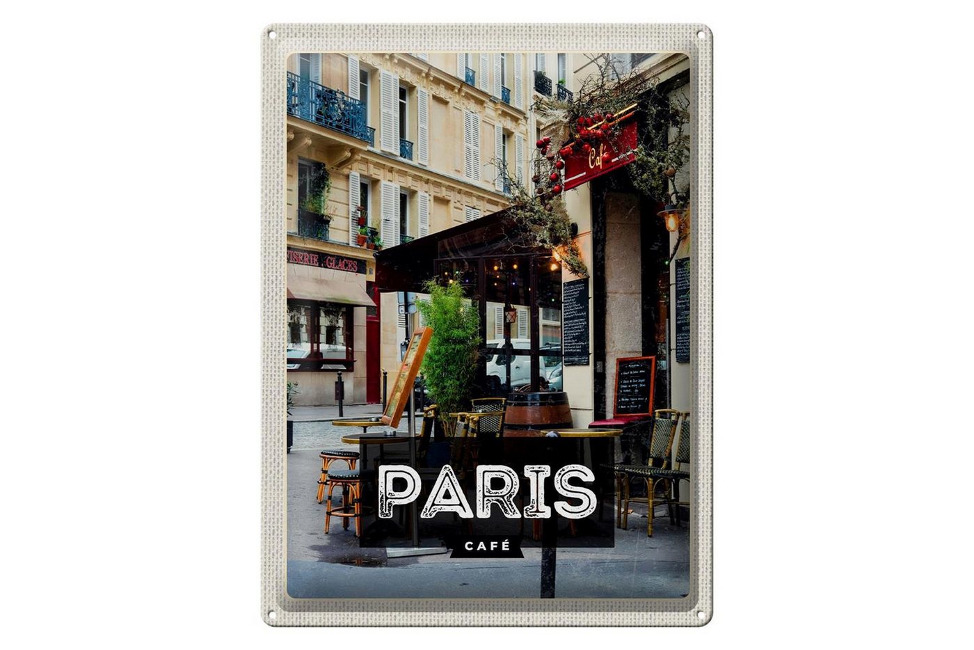 Femer GmbH Metallschild Reise 30x40cm Paris Cafe Reiseziel Poster, (1 St), gewölbte Oberfläche, abgerundete Ecken, umgeschlagene Kanten von Femer GmbH
