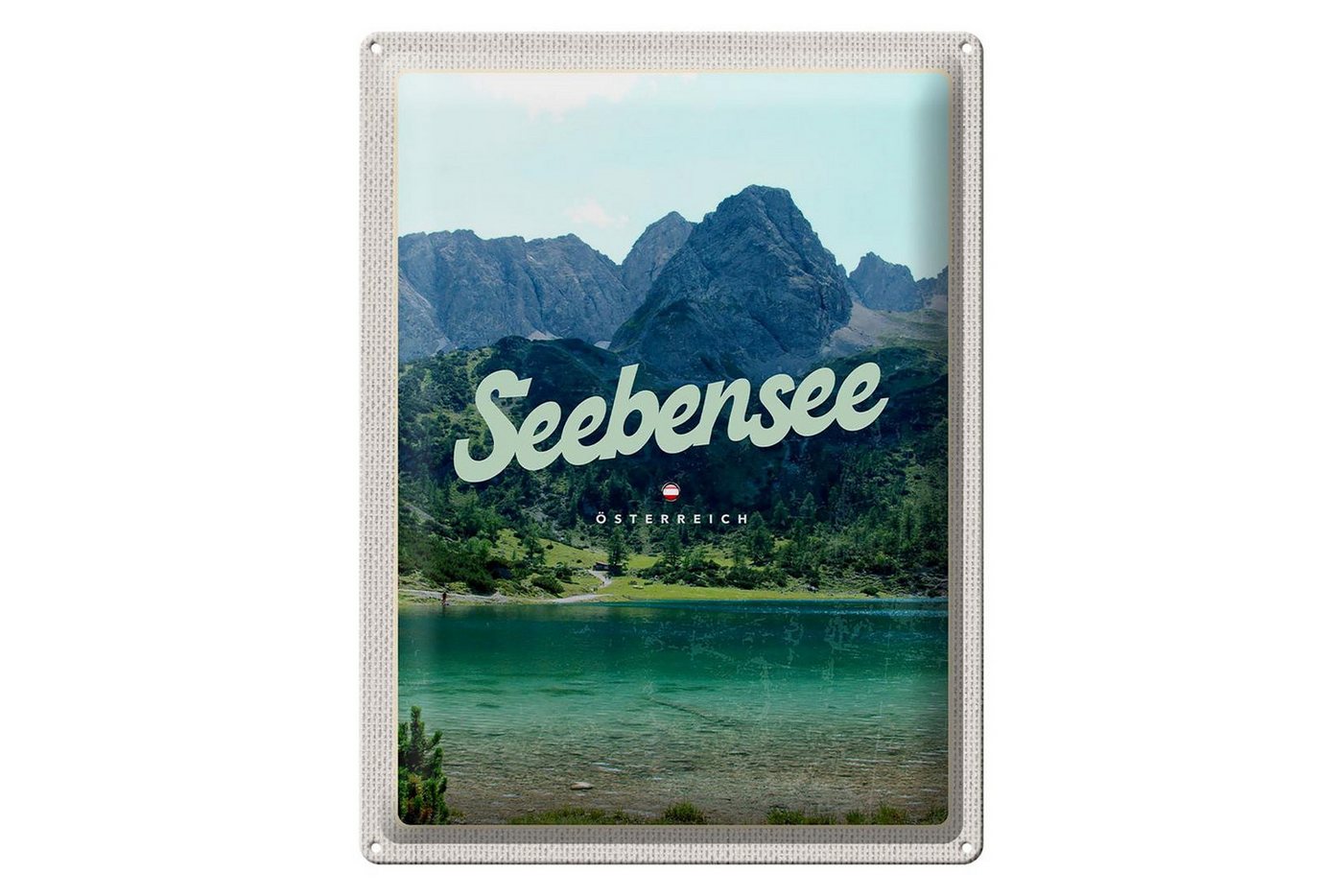 Femer GmbH Metallschild Reise 30x40cm Seebensee Österreich Wälder Natur See, (1 St), gewölbte Oberfläche, abgerundete Ecken, umgeschlagene Kanten von Femer GmbH