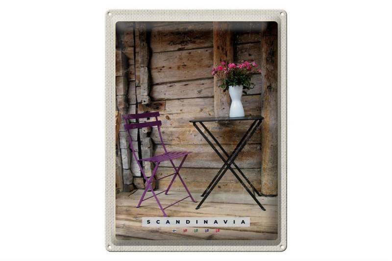 Femer GmbH Metallschild Reise 30x40cm Skandinavien Terrasse Stuhl Tisch Blume, (1 St), gewölbte Oberfläche, abgerundete Ecken, umgeschlagene Kanten von Femer GmbH
