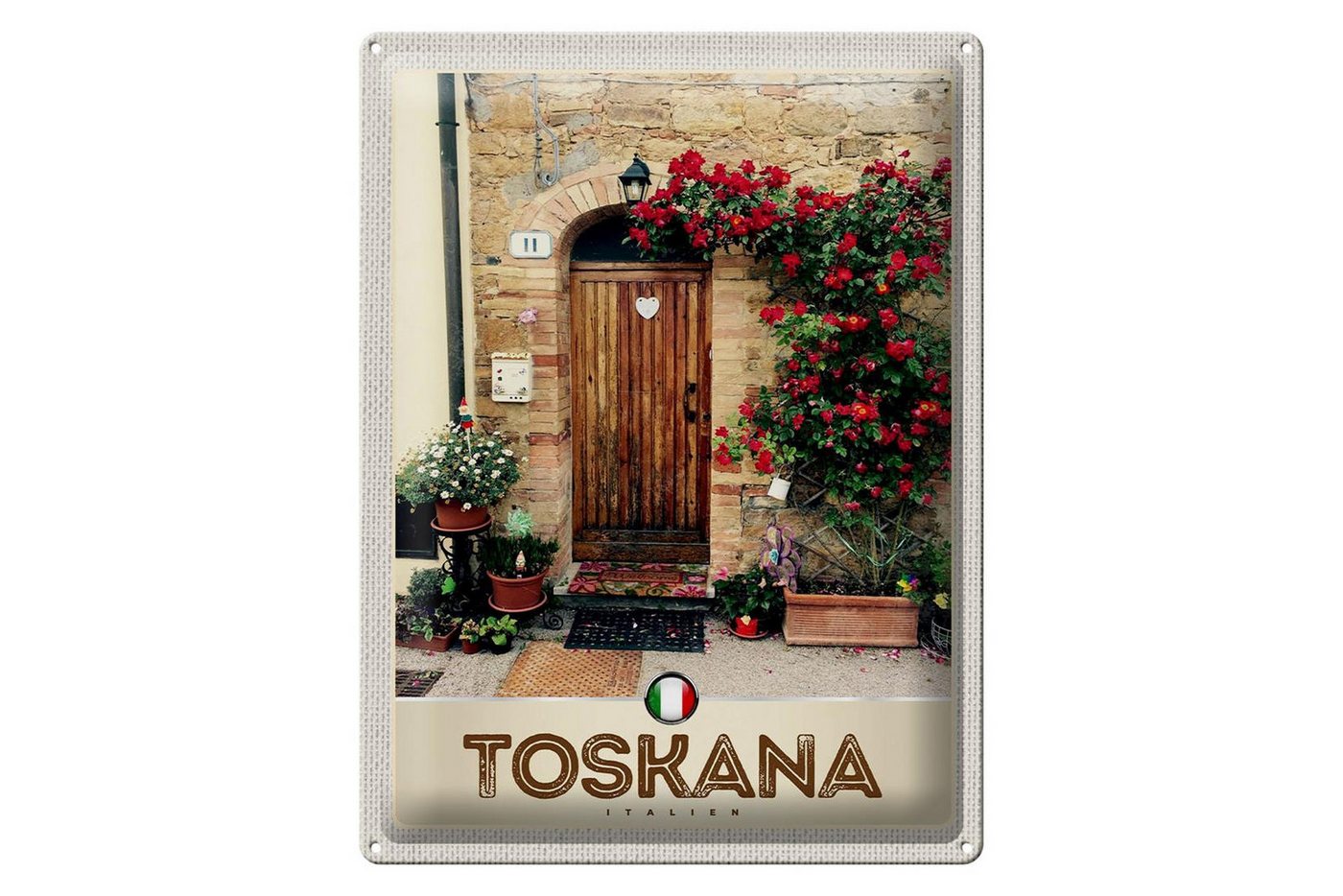 Femer GmbH Metallschild Reise 30x40cm Toskana Italien Natur Blumen Tür, (1 St), gewölbte Oberfläche, abgerundete Ecken, umgeschlagene Kanten von Femer GmbH