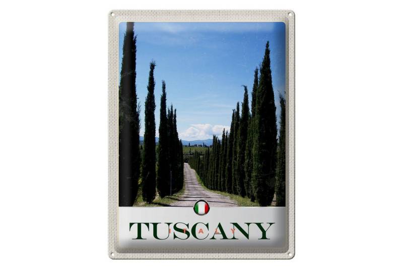 Femer GmbH Metallschild Reise 30x40cm Toskana Italien Straße Allee Bäume, (1 St), gewölbte Oberfläche, abgerundete Ecken, umgeschlagene Kanten von Femer GmbH