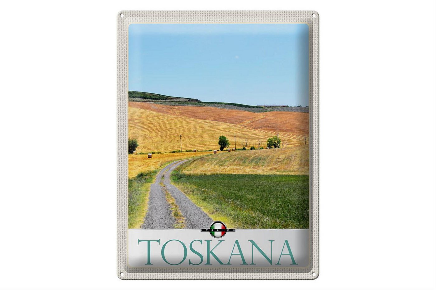 Femer GmbH Metallschild Reise 30x40cm Toskana Italien Weide Wiese Natur, (1 St), gewölbte Oberfläche, abgerundete Ecken, umgeschlagene Kanten von Femer GmbH