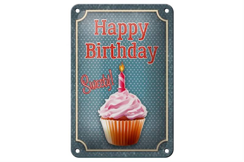 Femer GmbH Metallschild Spruch 12x18cm Happy Birthday sweety! Kerze, (1 St), gewölbte Oberfläche, abgerundete Ecken, umgeschlagene Kanten von Femer GmbH