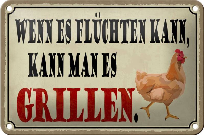 Femer GmbH Metallschild Spruch 18x12cm wenn es flüchten kann kann Grill, (1 St), gewölbte Oberfläche, abgerundete Ecken, umgeschlagene Kanten von Femer GmbH