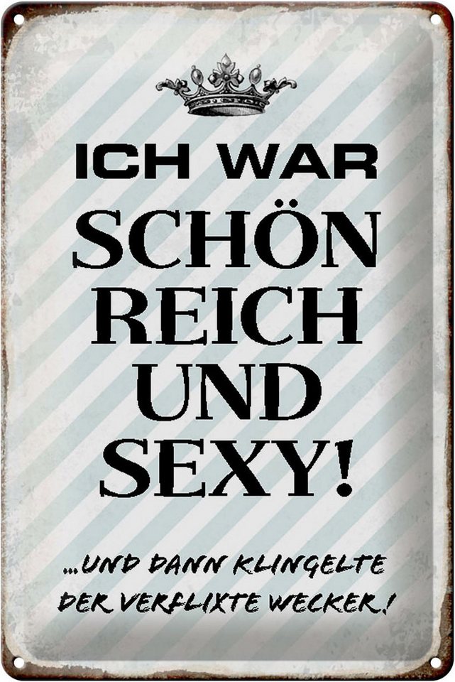 Femer GmbH Metallschild Spruch 20x30cm ich war schön reich dann Wecker, (1 St), gewölbte Oberfläche, abgerundete Ecken, umgeschlagene Kanten von Femer GmbH