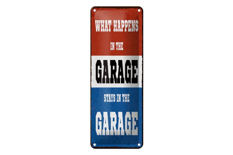 Femer GmbH Metallschild Spruch 27x10 cm What happens in the Garage stay in, (1 St), gewölbte Oberfläche, abgerundete Ecken, umgeschlagene Kanten von Femer GmbH