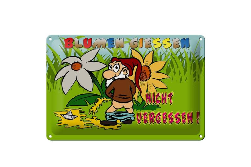 Femer GmbH Metallschild Spruch 30x20cm Blumen giessen nicht vergessen, (1 St), gewölbte Oberfläche, abgerundete Ecken, umgeschlagene Kanten von Femer GmbH