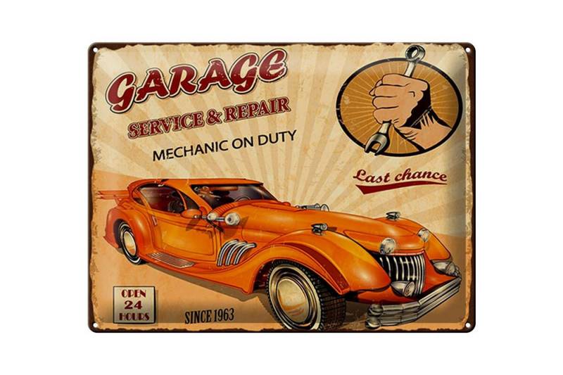 Femer GmbH Metallschild Spruch 40x30cm Garage Service mechanic on duty, (1 St), gewölbte Oberfläche, abgerundete Ecken, umgeschlagene Kanten von Femer GmbH