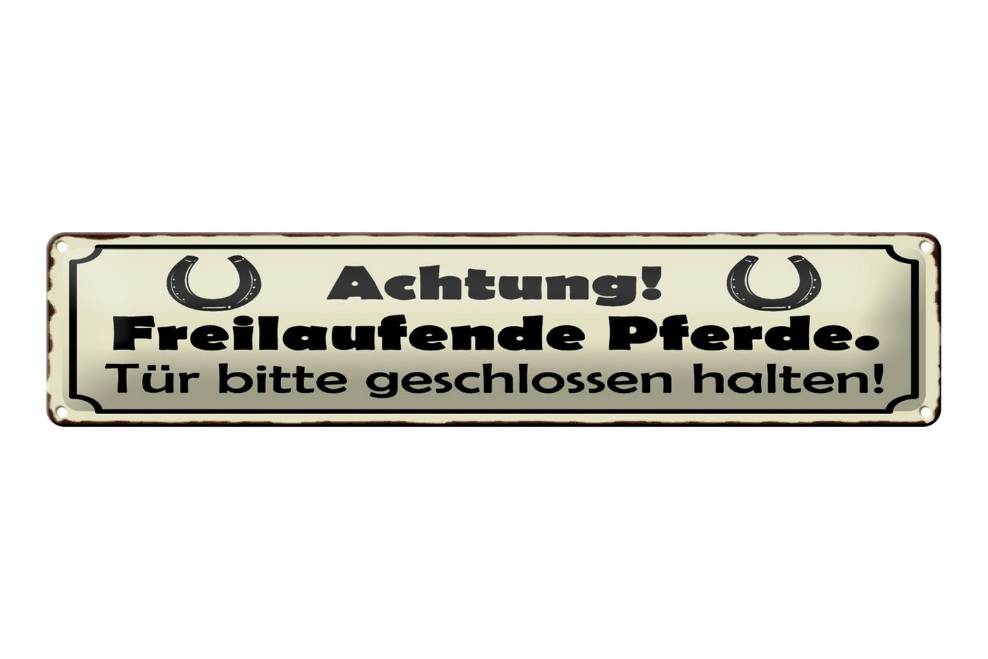 Femer GmbH Metallschild Spruch 46x10cm Achtung freilaufende Pferde Tür, (1 St), gewölbte Oberfläche, abgerundete Ecken, umgeschlagene Kanten von Femer GmbH