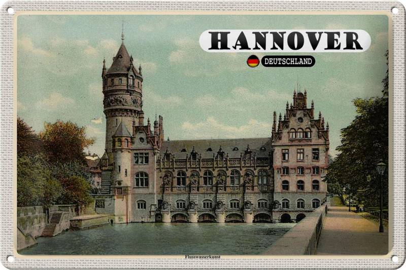 Femer GmbH Metallschild Städte Hannover Flusswasserkunst Schloss 30x20cm, (1 St), gewölbte Oberfläche, abgerundete Ecken, umgeschlagene Kanten von Femer GmbH