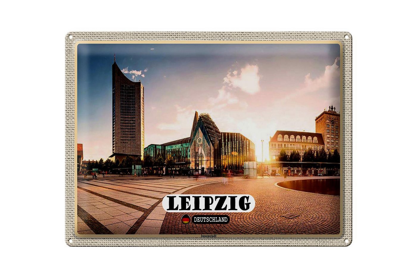 Femer GmbH Metallschild Städte Leipzig Innenstadt Teich Gebäude 40x30cm, (1 St), gewölbte Oberfläche, abgerundete Ecken, umgeschlagene Kanten von Femer GmbH