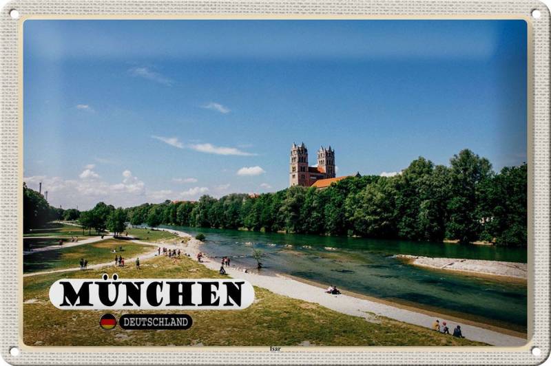 Femer GmbH Metallschild Städte München Isar Schloss Fluss 30x20cm, (1 St), gewölbte Oberfläche, abgerundete Ecken, umgeschlagene Kanten von Femer GmbH