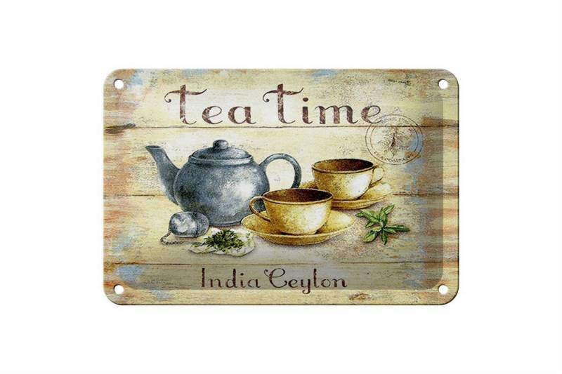 Femer GmbH Metallschild Tee 18x12cm Tea Time India Ceylon Teekanne, (1 St), gewölbte Oberfläche, abgerundete Ecken, umgeschlagene Kanten von Femer GmbH