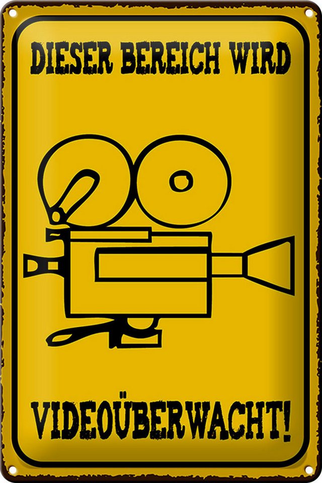 Femer GmbH Metallschild Warnschild 20x30cm Bereich videoüberwacht, (1 St), gewölbte Oberfläche, abgerundete Ecken, umgeschlagene Kanten von Femer GmbH