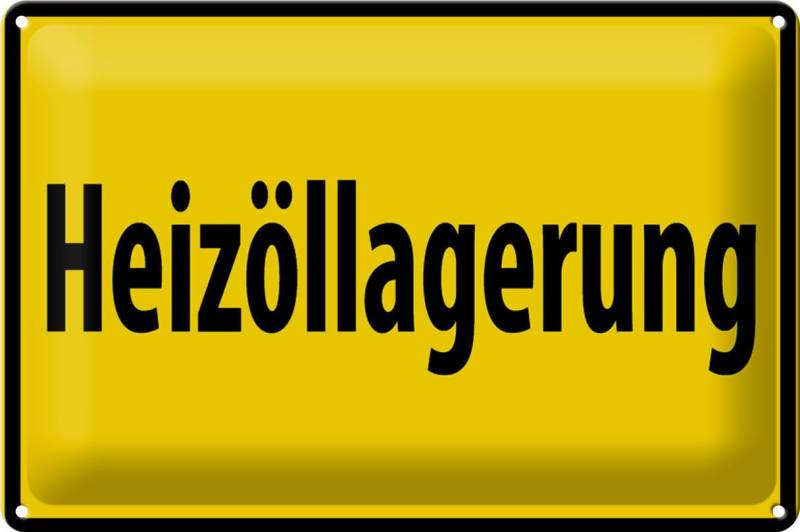 Femer GmbH Metallschild Warnschild 30x20cm Heizöllagerung gelbes, (1 St), gewölbte Oberfläche, abgerundete Ecken, umgeschlagene Kanten von Femer GmbH