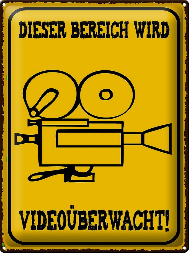 Femer GmbH Metallschild Warnschild 30x40cm Bereich videoüberwacht, (1 St), gewölbte Oberfläche, abgerundete Ecken, umgeschlagene Kanten von Femer GmbH