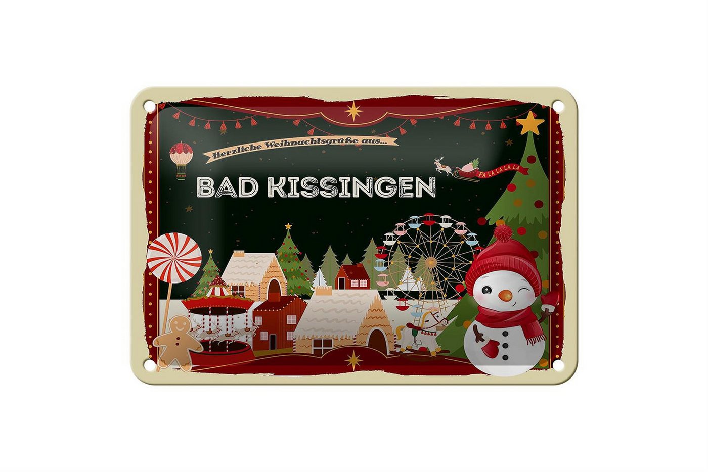 Femer GmbH Metallschild Weihnachten Grüße BAD KISSUNGEN Schild 18x12cm, (1 St), gewölbte Oberfläche, abgerundete Ecken, umgeschlagene Kanten von Femer GmbH