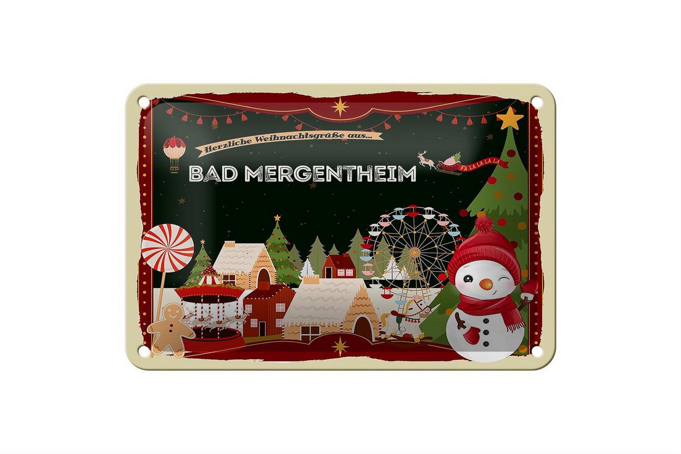 Femer GmbH Metallschild Weihnachten Grüße aus BAD MERGENTHEIM 18x12cm, (1 St), gewölbte Oberfläche, abgerundete Ecken, umgeschlagene Kanten von Femer GmbH
