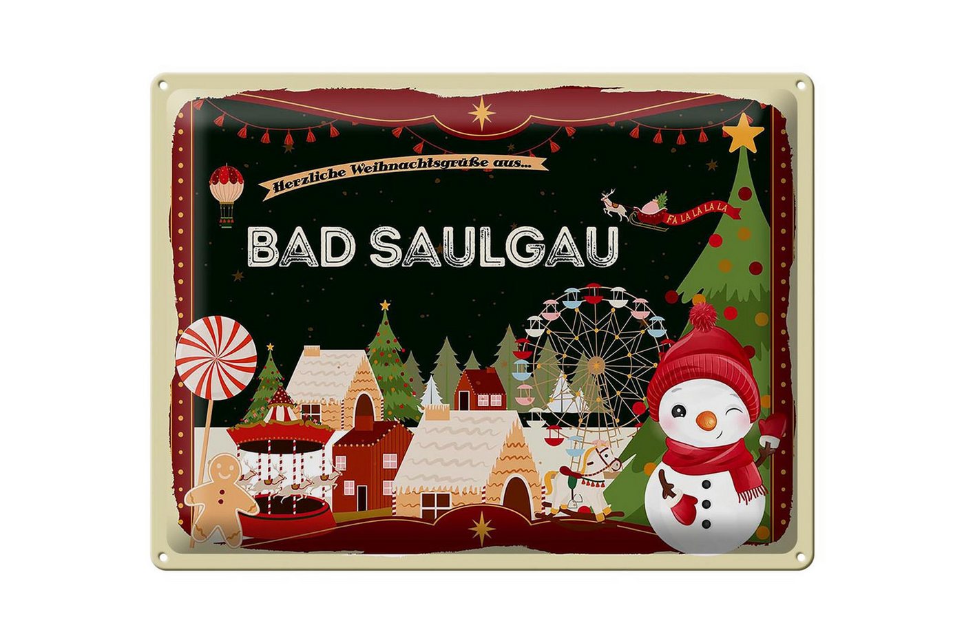 Femer GmbH Metallschild Weihnachten Grüße aus BAD SAULGAU 40x30cm, (1 St), gewölbte Oberfläche, abgerundete Ecken, umgeschlagene Kanten von Femer GmbH