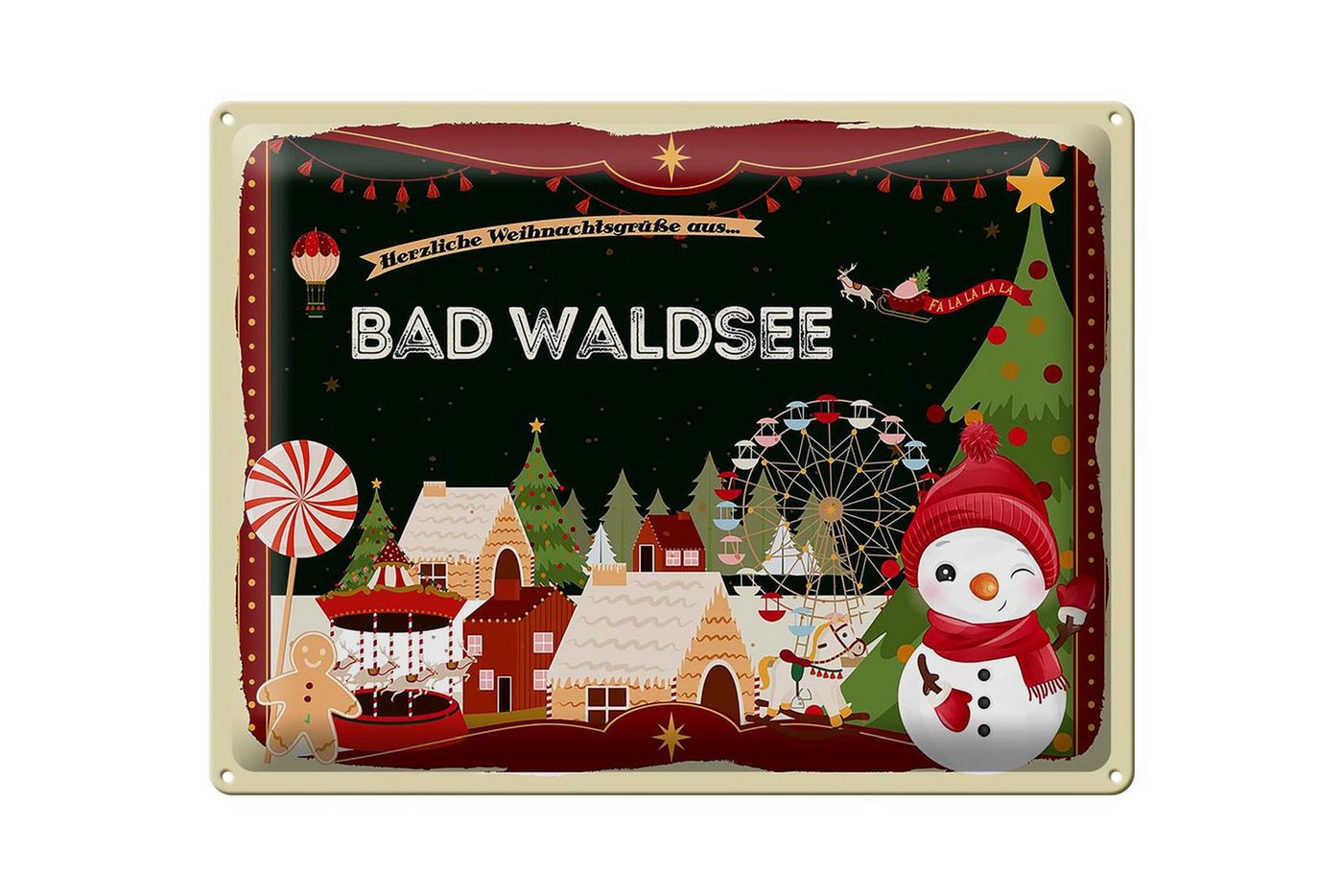 Femer GmbH Metallschild Weihnachten Grüße aus BAD WALDSEE 40x30cm, (1 St), gewölbte Oberfläche, abgerundete Ecken, umgeschlagene Kanten von Femer GmbH