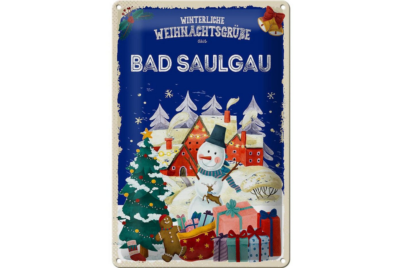 Femer GmbH Metallschild Weihnachtsgrüße aus BAD SAULGAU 20x30cm, (1 St), gewölbte Oberfläche, abgerundete Ecken, umgeschlagene Kanten von Femer GmbH