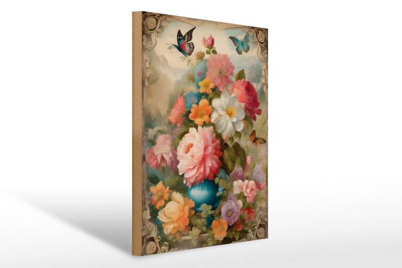 Femer GmbH Holzbild 20x30cm Vintage Blumen Bouqet, (1 St), Glatte Holzfaserplatte (MDF), vorn beschichtet von Femer GmbH