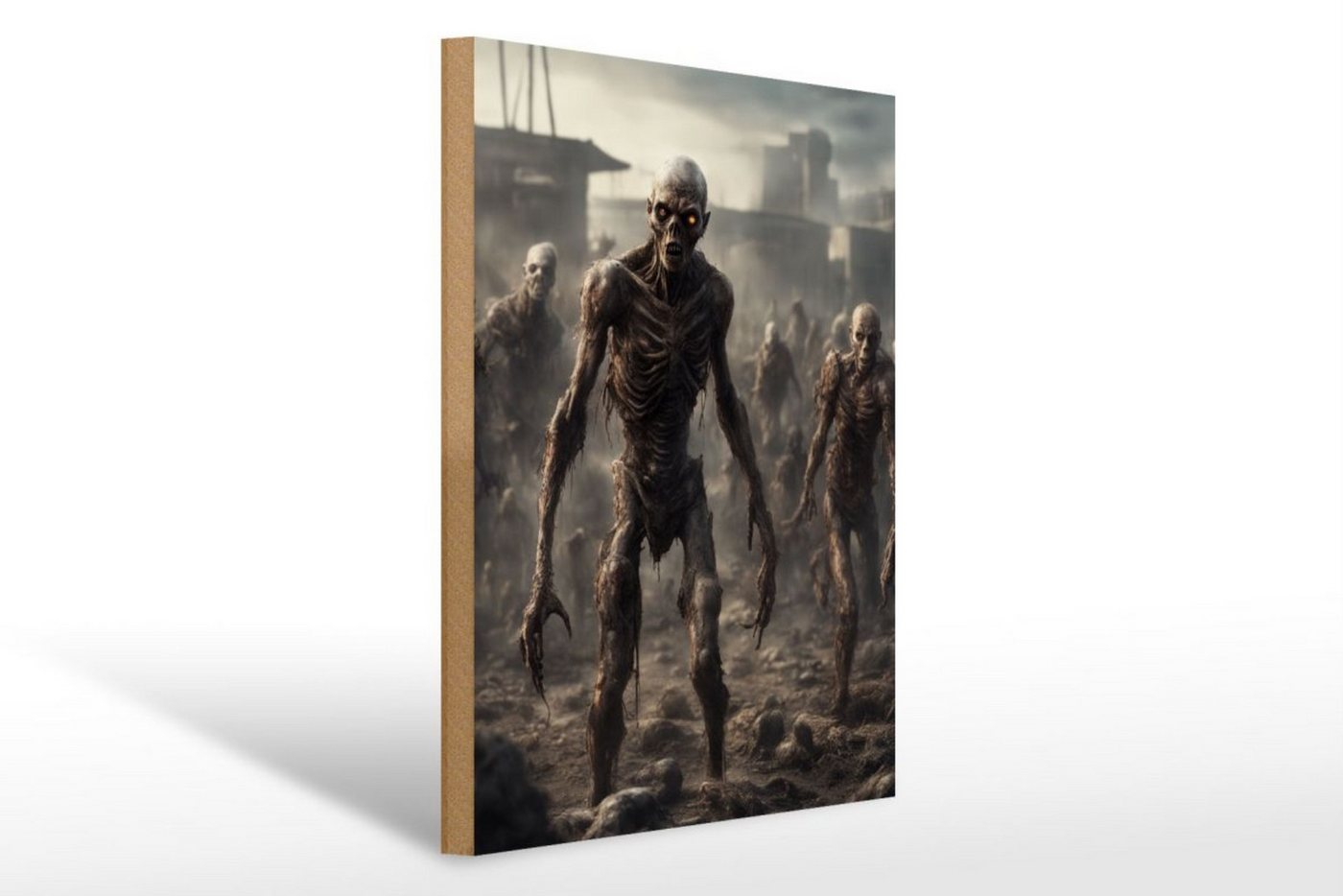 Femer GmbH Holzbild 30x40cm Post Apokalyptische Zombie Horde, (1 St), Glatte Holzfaserplatte (MDF), vorn beschichtet von Femer GmbH