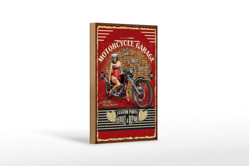 Femer GmbH Holzbild Pinup 12x18cm Retro Motorcycle Garage Vintage, Auto Motorrad Werkstatt Garage, Nostalgie Retro Altes (1 St), Glatte Holzfaserplatte (MDF), vorn beschichtet von Femer GmbH