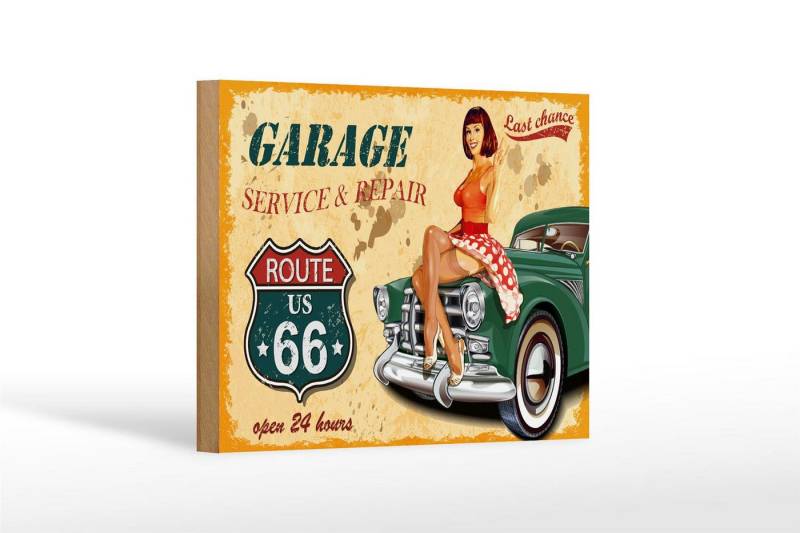 Femer GmbH Holzbild Pinup 18x12 cm Retro Garage open 24 hours, Auto Motorrad Werkstatt Garage, Nostalgie Retro Altes (1 St), Glatte Holzfaserplatte (MDF), vorn beschichtet von Femer GmbH