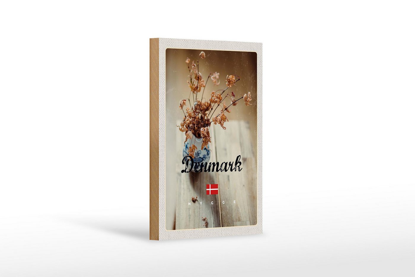 Femer GmbH Holzbild Reise 12x18 cm Dänemark verwelkte Blumen in Vase, (1 St), Glatte Holzfaserplatte (MDF), vorn beschichtet von Femer GmbH