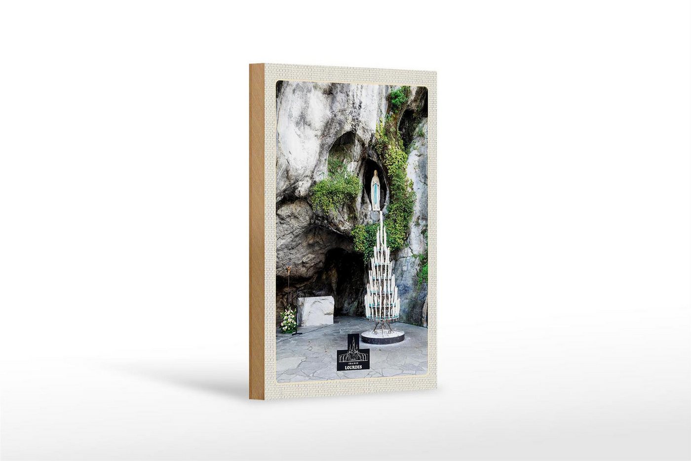 Femer GmbH Holzbild Reise 12x18 cm Frankreich Lourdes Jesus Kerzen Natur, (1 St), Glatte Holzfaserplatte (MDF), vorn beschichtet von Femer GmbH
