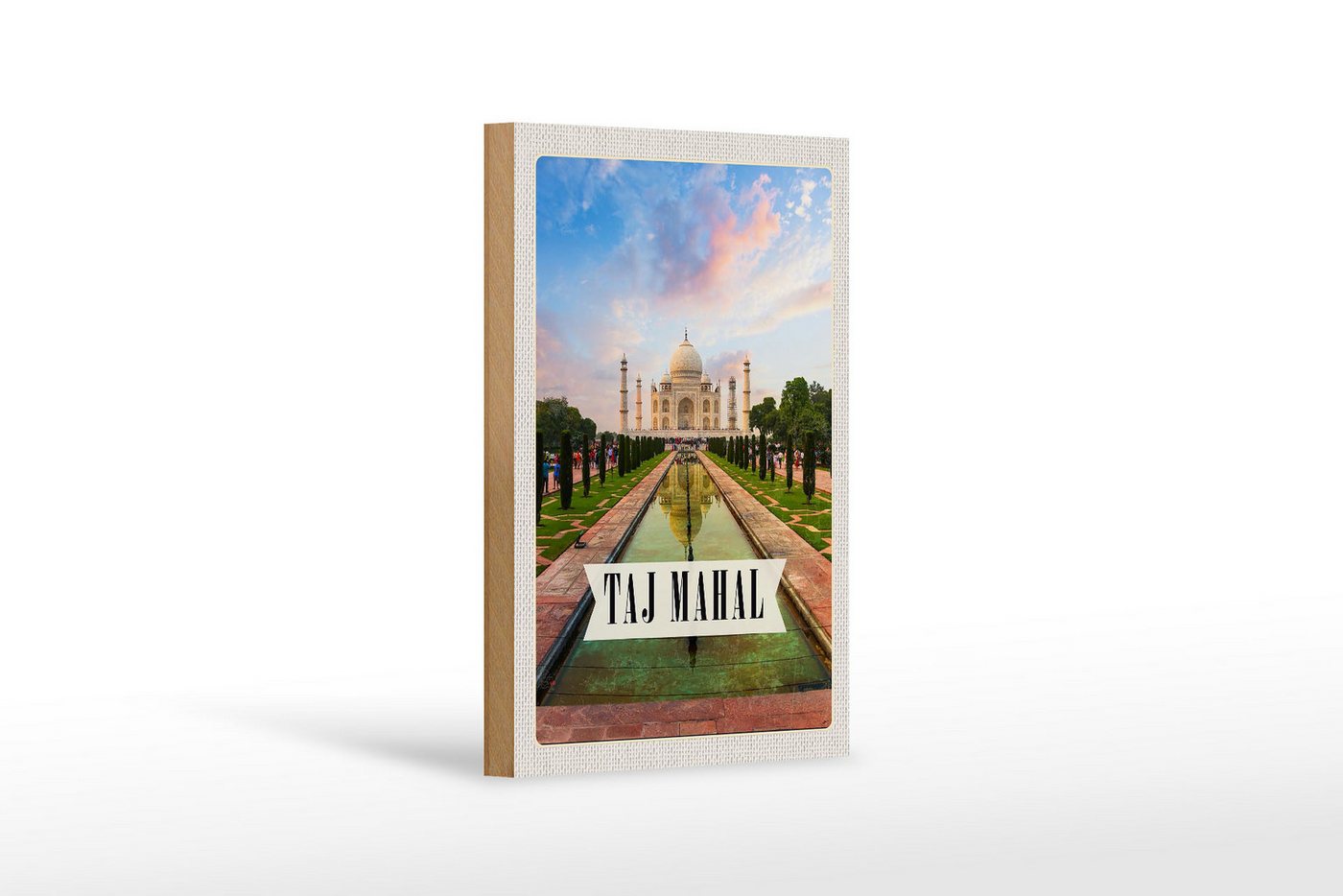 Femer GmbH Holzbild Reise 12x18 cm Indien Taj Mahal Agra Garten Bäume, (1 St), Glatte Holzfaserplatte (MDF), vorn beschichtet von Femer GmbH
