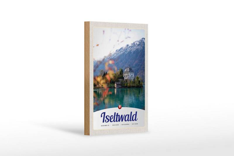 Femer GmbH Holzbild Reise 12x18 cm Iseltwald Schweiz Europa See Natur, (1 St), Glatte Holzfaserplatte (MDF), vorn beschichtet von Femer GmbH