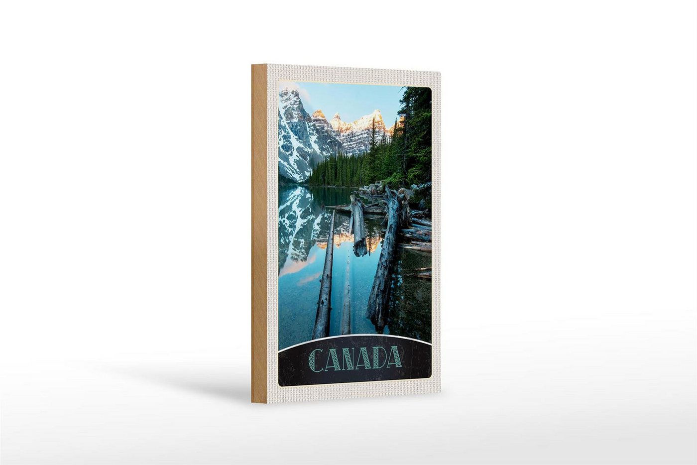 Femer GmbH Holzbild Reise 12x18 cm Kanada Winter Schnee Natur Wald Fluss, (1 St), Glatte Holzfaserplatte (MDF), vorn beschichtet von Femer GmbH