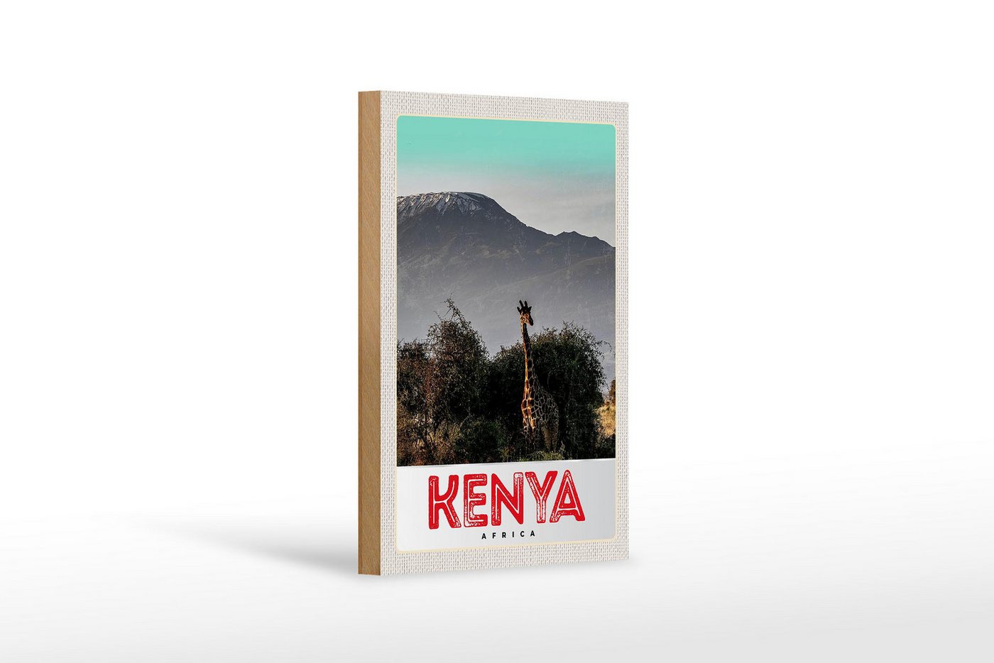 Femer GmbH Holzbild Reise 12x18 cm Kenia Ostafrika Giraffe Wildnis Natur, (1 St), Glatte Holzfaserplatte (MDF), vorn beschichtet von Femer GmbH