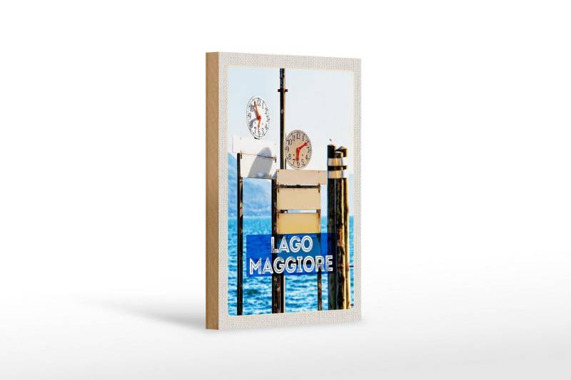 Femer GmbH Holzbild Reise 12x18 cm Lago Maggiore Uhr Zeit Meer Gebirge, (1 St), Glatte Holzfaserplatte (MDF), vorn beschichtet von Femer GmbH
