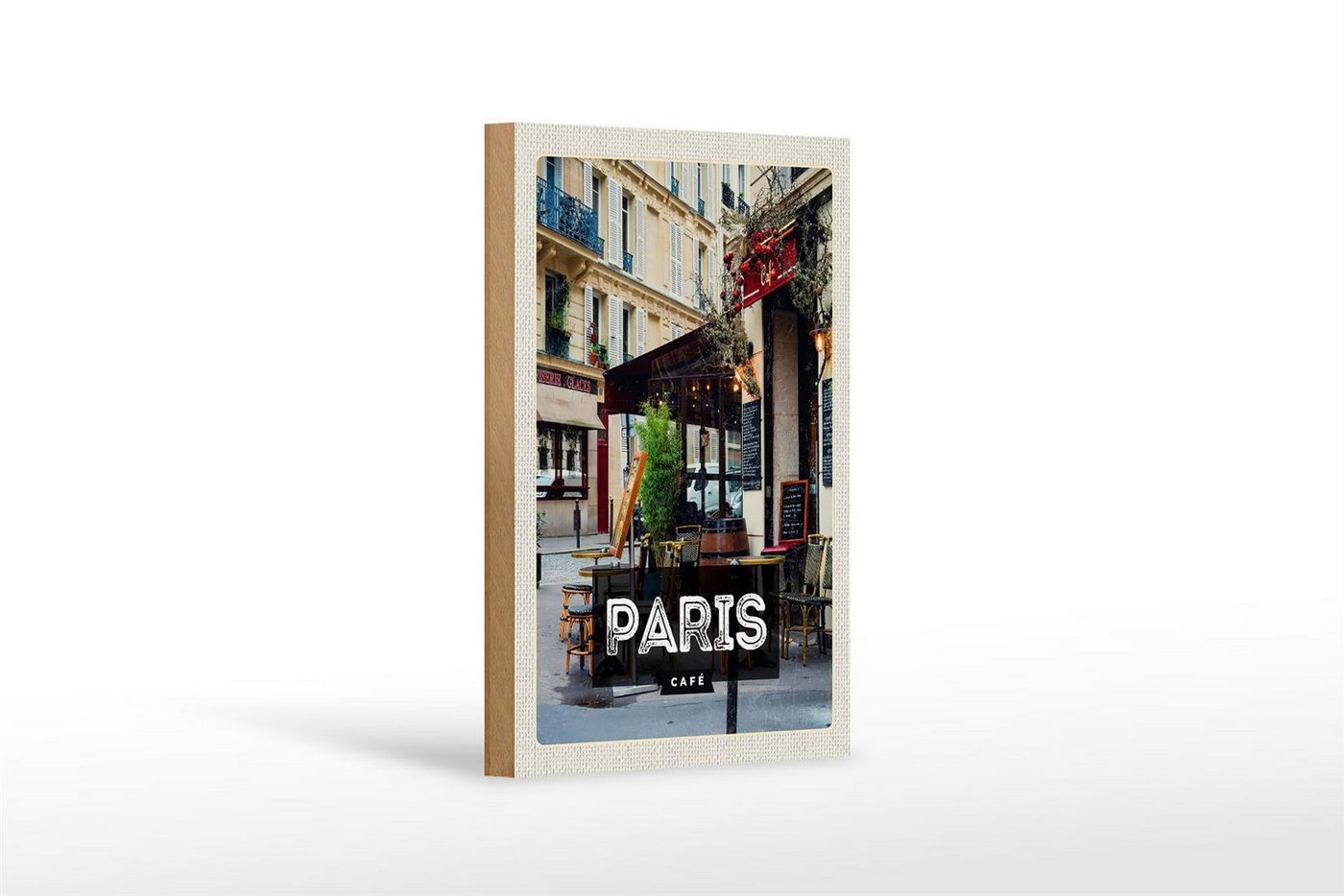 Femer GmbH Holzbild Reise 12x18 cm Paris Cafe Reiseziel Poster, (1 St), Glatte Holzfaserplatte (MDF), vorn beschichtet von Femer GmbH