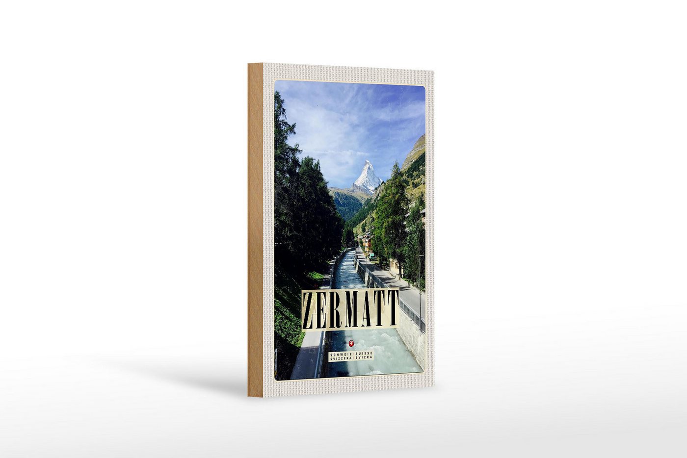 Femer GmbH Holzbild Reise 12x18 cm Zermatt Fluss Natur Wälder Urlaubsort, (1 St), Glatte Holzfaserplatte (MDF), vorn beschichtet von Femer GmbH