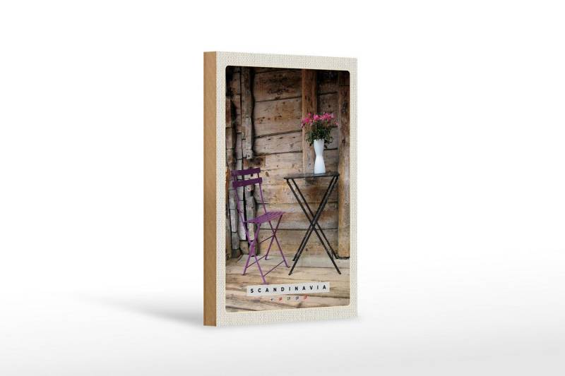 Femer GmbH Holzbild Reise 12x18cm Skandinavien Terrasse Stuhl Tisch Blume, (1 St), Glatte Holzfaserplatte (MDF), vorn beschichtet von Femer GmbH